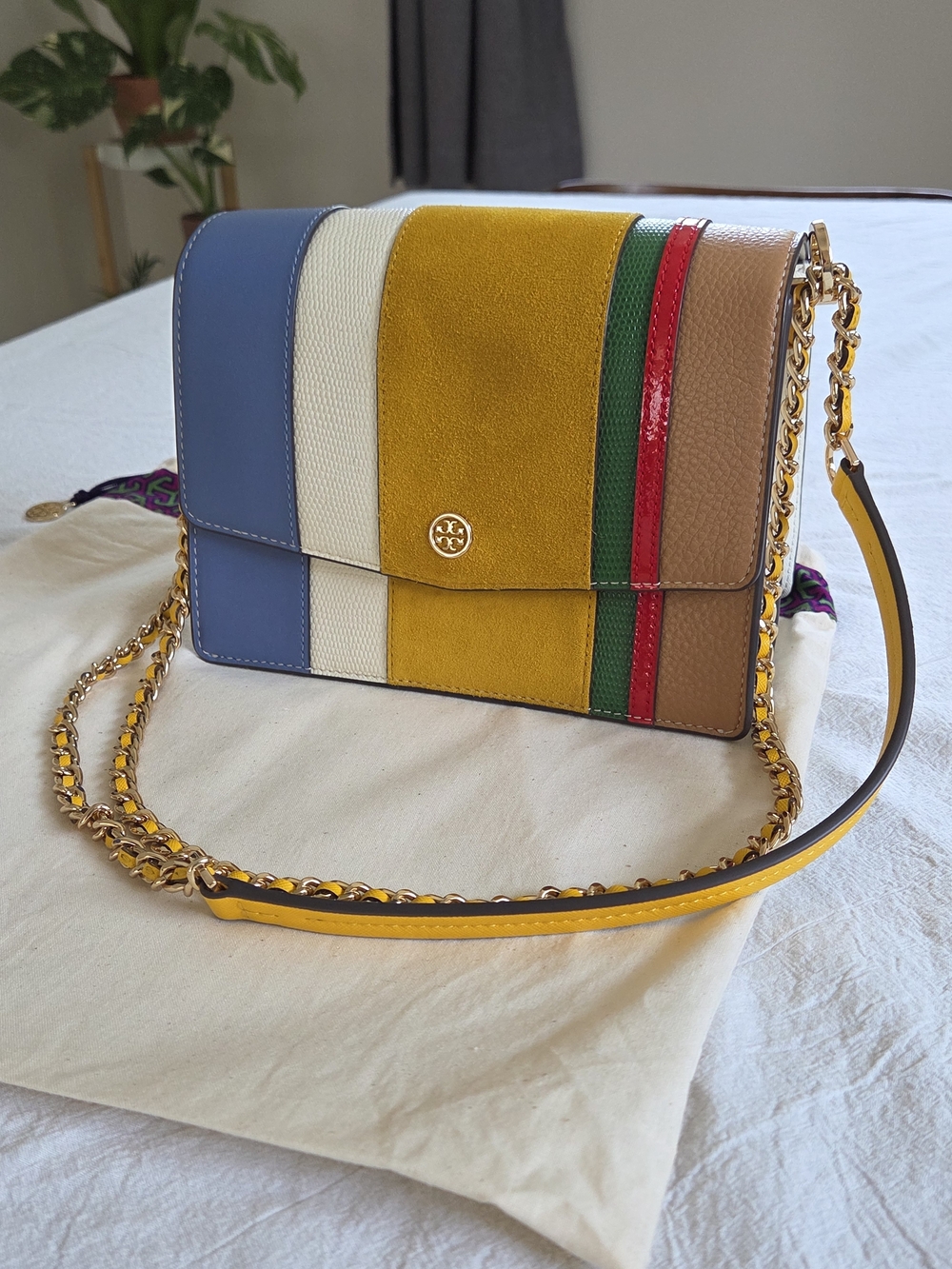 Tory Burch Robinson Balloon Stripe Convertible Shoulder Bag, Like NEW